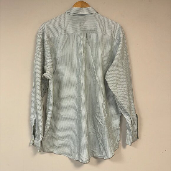 Arrow Men's Wrinkle-Free Dress Shirt XL 17 - 17 1/2 Green & White Striped Cotton - Picture 2 of 4